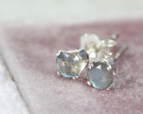 Labradorite Stud Earrings - Sterling Silver Earrings
