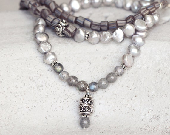 Long Grey Pearl Necklace - Organic Gemstone Necklace