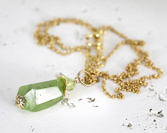 Raw Peridot Necklace - Raw Stone Necklace