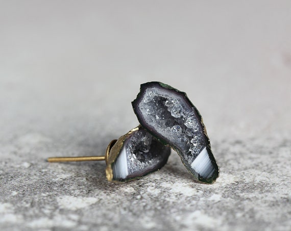 Rough Geode Stud Earrings - Unique Stone Studs