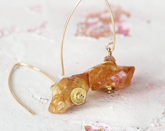 Aura Quartz Earrings - Raw Crystal Earrings