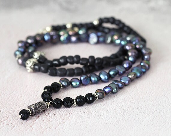 Long Pearl Necklace - Black Jet Necklace