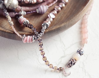 Multi Gemstone Necklace - Long Bead Necklace - Pink and Brown Necklace - Unique Necklace for Women - Bohemian jewelry