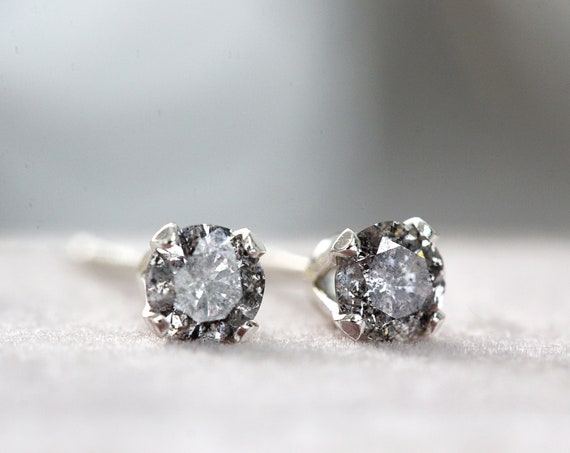 Salt and Pepper Diamond Stud Earrings - Real Diamond Studs in Silver or Gold