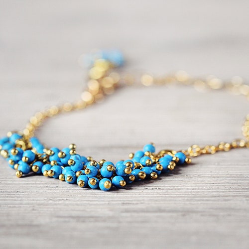 Blue Turquoise Bracelet Turquoise and Gold Bracelet Etsy UK