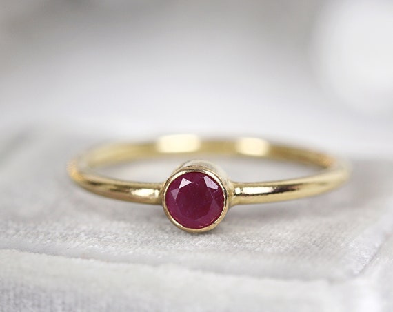 Red Ruby Ring Gold - Solitaire Ruby Ring For Women