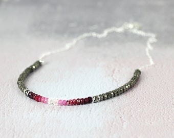 Ruby Necklace For Women - Ombre Necklace - Ruby Bead Necklace - Gift For Women - July Birthstone - Genuine Ruby Necklace