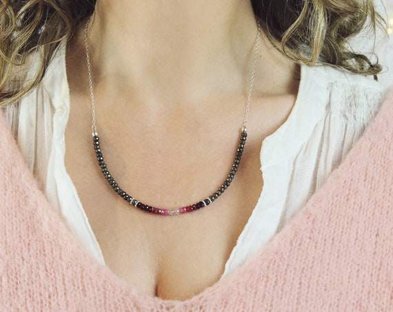 Real Ruby Necklace - Ruby Pyrite Bead Necklace