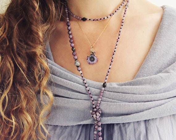 Hand Knotted Necklace - Long Jade Gemstone Necklace