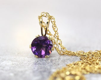 Amethyst Solitaire Necklace - Dainty Amethyst Necklace - Gold Amethyst Necklace - Amethyst Pendant Small - February Birthstone Gift