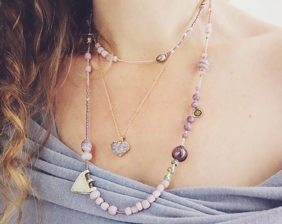 Druzy Quartz Heart Pendant - Love Heart Meaningful Necklace