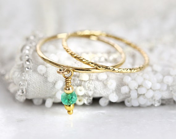 Stackable Gold Ring Set - Charm Rings For Women - Emerald Ring Dainty
