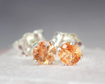 Sunstone Ear Studs - Orange Stud Earrings - Sunstone Jewellery - Sparkle Earrings - Sunstone Earrings Stud - Gemstone Studs Silver or Gold