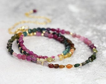 Multi Tourmaline Necklace Gold - October Birthstone Gift - Tourmaline Jewelry - Multi Color Necklace - Colourful Gemstone Necklace Women