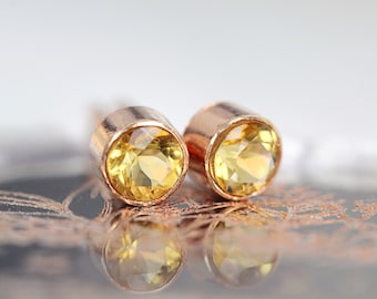 Rose Gold Citrine Earrings - Citrine Earrings Stud - Rose Gold Gemstone Stud Earrings - Citrine Post Earrings - November Birthstone Earrings