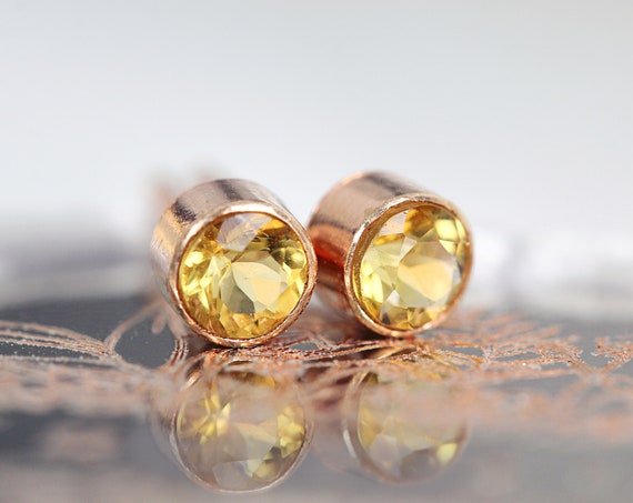 Rose Gold Citrine Earrings - Citrine Earrings Stud