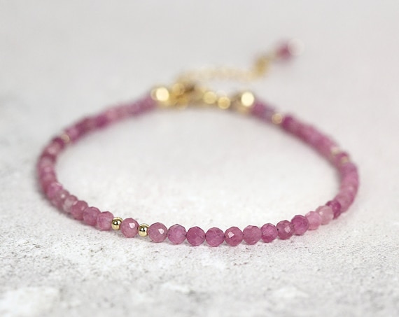 Pink Tourmaline Bracelet, Rose Gold Silver - October Birthstone Gift For Women Girl