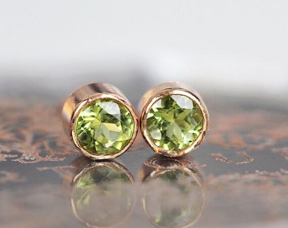 Tiny Peridot Stud Earrings - Peridot Rose Gold Studs