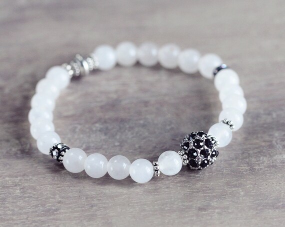 White Jade Bracelet - Pave Stretch Bracelet