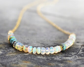 Ethiopian Opal Necklace - Iridescent Gemstone Necklace - October Birthstone Necklace - Fine Jewelry - Gift For Her, Mom, Girlfriend