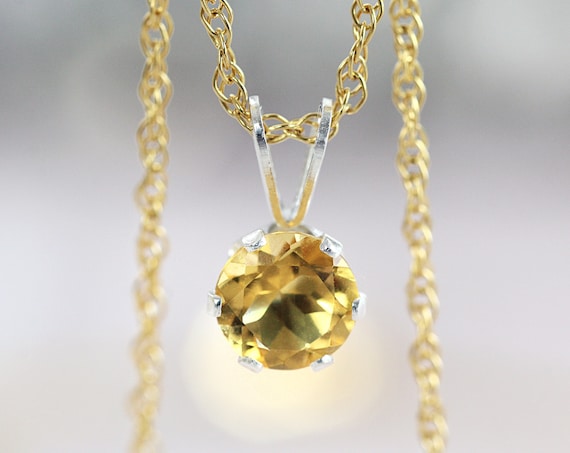 Citrine Necklace For Women Gold or Silver - November Birthstone Solitaire Pendant