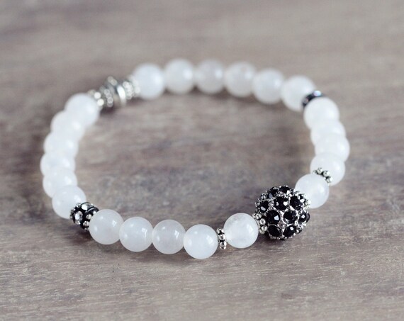 White Jade Bracelet - Pave Stretch Bracelet