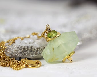 Prehnite Necklace - Natural Gemstone Pendant - Green Gold Jewellery - Prehnite Jewelry - Necklace For Peace - Healing Necklace Green Stone