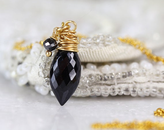 Black Spinel Necklace - Dainty Black Diamond Necklace