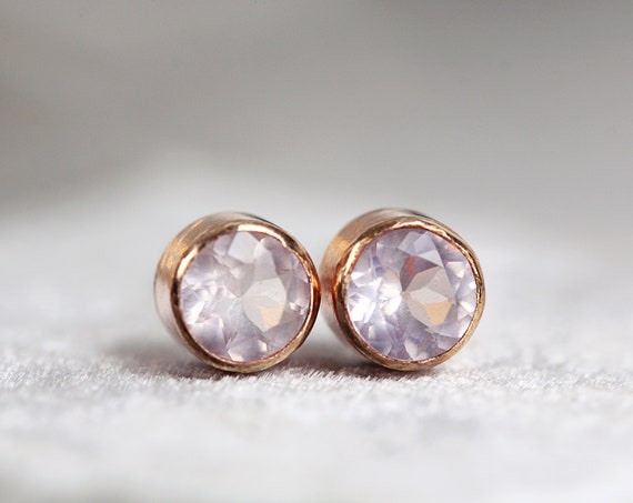 Rose Gold Rose Quartz Earrings - Pretty Earrings For Teens or Women
