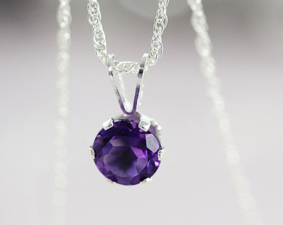 Small Round Amethyst Pendant Necklace - Silver Amethyst Necklace