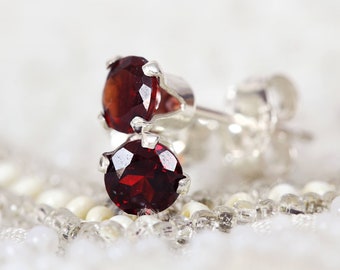 Red Garnet Earrings - Red Gemstone Stud Earrings - January Birthstone - Garnet Jewellery - Earrings for Sister - Sterling Silver Earrings