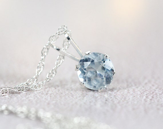 Small Aquamarine Pendant - Silver Aquamarine Necklace, Everyday Necklace Silver, Round Pendant Necklace, Solitaire Pendant, March Birthstone