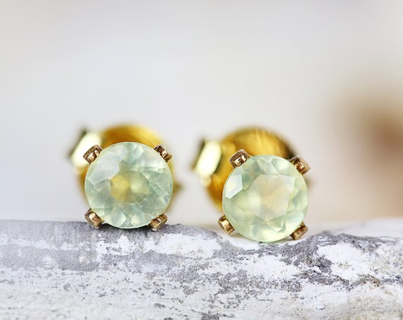 Prehnite Stud Earrings - Pale Green Prehnite Studs