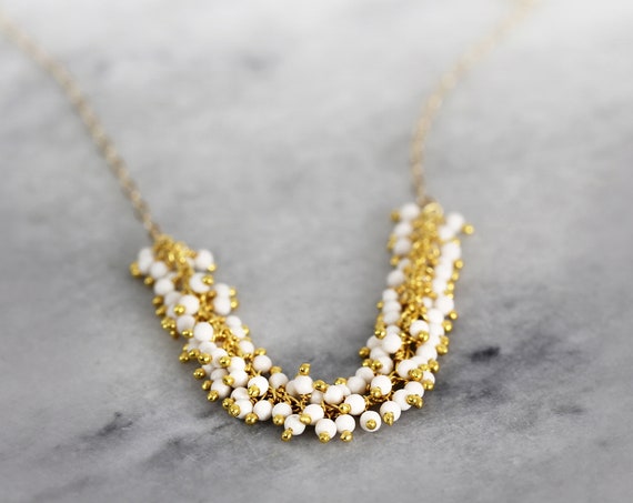 White Pearl Necklace - Pearl Cluster Necklace