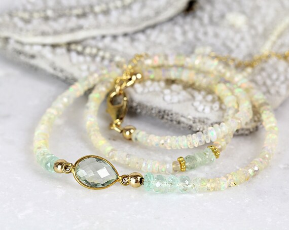 Emerald & Opal Necklace - Precious Stone Necklace