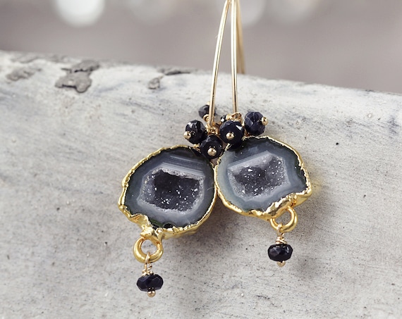 Tobasco Geode Earrings - Black Diamond Earrings