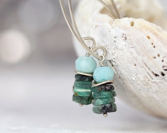 Emerald Earrings - Emerald Drop Earrings - Emerald Stack Earrings - Silver Emerald Earrings - May Birthstone Gift - Modern Gemstone Earrings