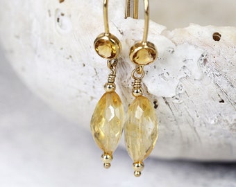 Citrine Drop Earrings - Yellow Stone Earrings Gold or Silver - Self Confidence Crystal - November Birthstone Gift - Cheerful Earrings