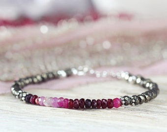 Ombre Ruby Bracelet - July Birthstone Bracelet Gift For Her / Mom / Woman - Gemstone Ruby Jewelry - Cyber Monday Jewelry Sale  Black Friday