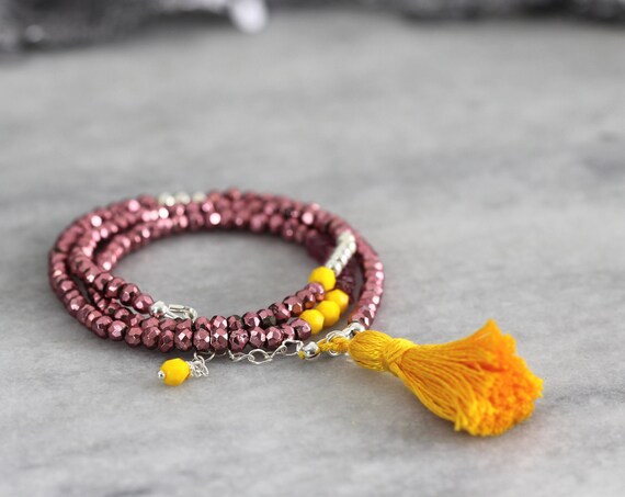 Pink Pyrite & Tourmaline Necklace - Colourful Boho Necklace