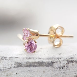 Pink Sapphire Earrings - Rare Pink Sapphire Studs - Fine Jewelry Gift - Gold or Silver - Dainty Minimal Ear Studs For Men or Women - 3mm 4mm