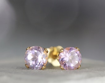 Rose de France Amethyst Stud Earrings - Pink Amethyst Earrings Gold or Silver - February Birth Gift - Spiritual, Healing, Protection Stone