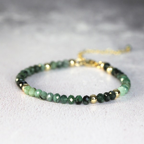 Genuine Emerald Bracelet For Women - Semi Precious Gemstone Bracelet - Minimal Skinny Dainty Beaded Bracelet - May Birthday Gift For Her Mom