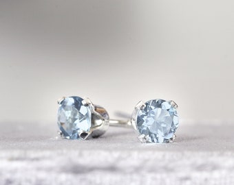 Aquamarine Stud Earrings - Silver Stud Earrings - Aquamarine Studs - March Birthstone Earrings - Birthstone Jewelry - Gemstone Stud Earrings