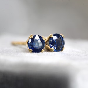 Fine Sapphire Stud Earrings - Tiny Gemstone Studs - September Birthstone Gift - Precious Stone Stud Earrings - Small Blue Sapphire Studs