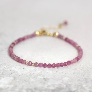 Pink Tourmaline Bracelet, Rose Gold Silver - October Birthstone Gift Women Girl - Dainty Pink Gemstone Bracelet for Confidence & Compassion