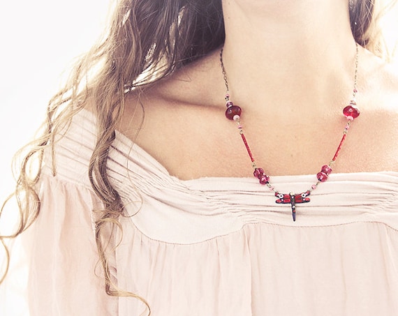 Mosaic Dragonfly Necklace - Unique Handmade Jewelry