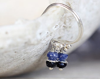 Silver Sapphire Earrings - Precious Stone Jewelry - September Birthstone Earrings - Gift For Women - Sapphire Jewelry - Tiny Dangle Earrings