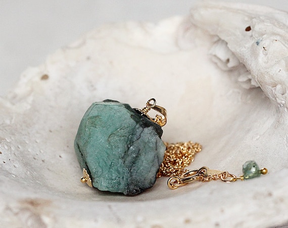 Raw Emerald Necklace - May Birthstone Necklace
