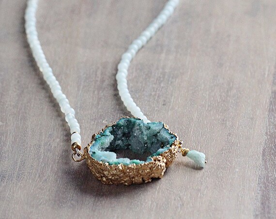Green Druzy Necklace - Green Statement Necklace